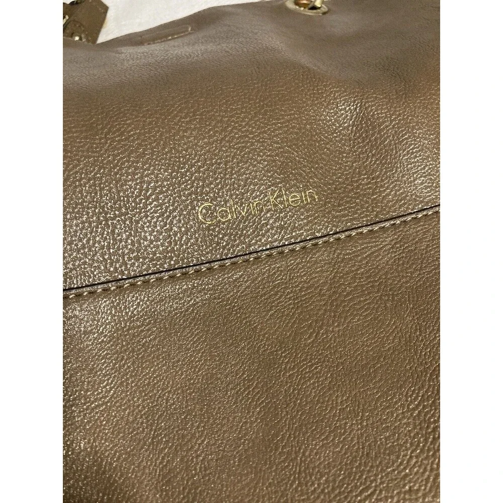 Calvin Klein Handbag Purse Tote Shoulder Bag Brown Taupe Tan Magnetic Closure